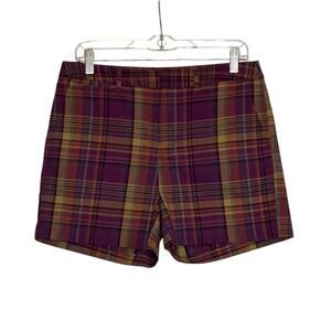 A new day purple yellow plaid high waist casual shorts size 8